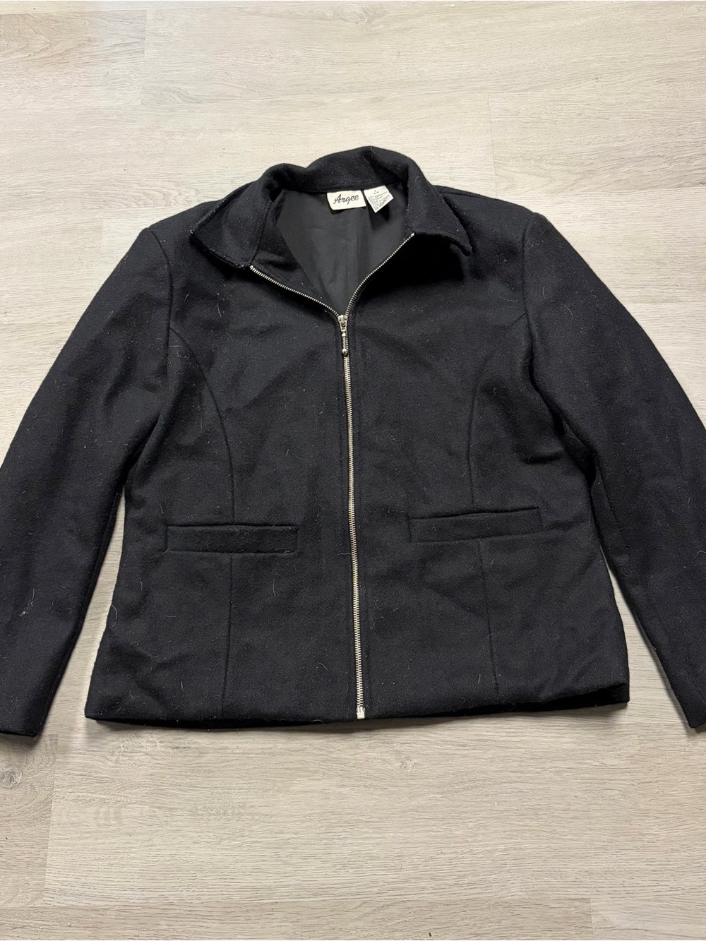 Argee Women's Black Zip-Front Blazer Wool Jacket